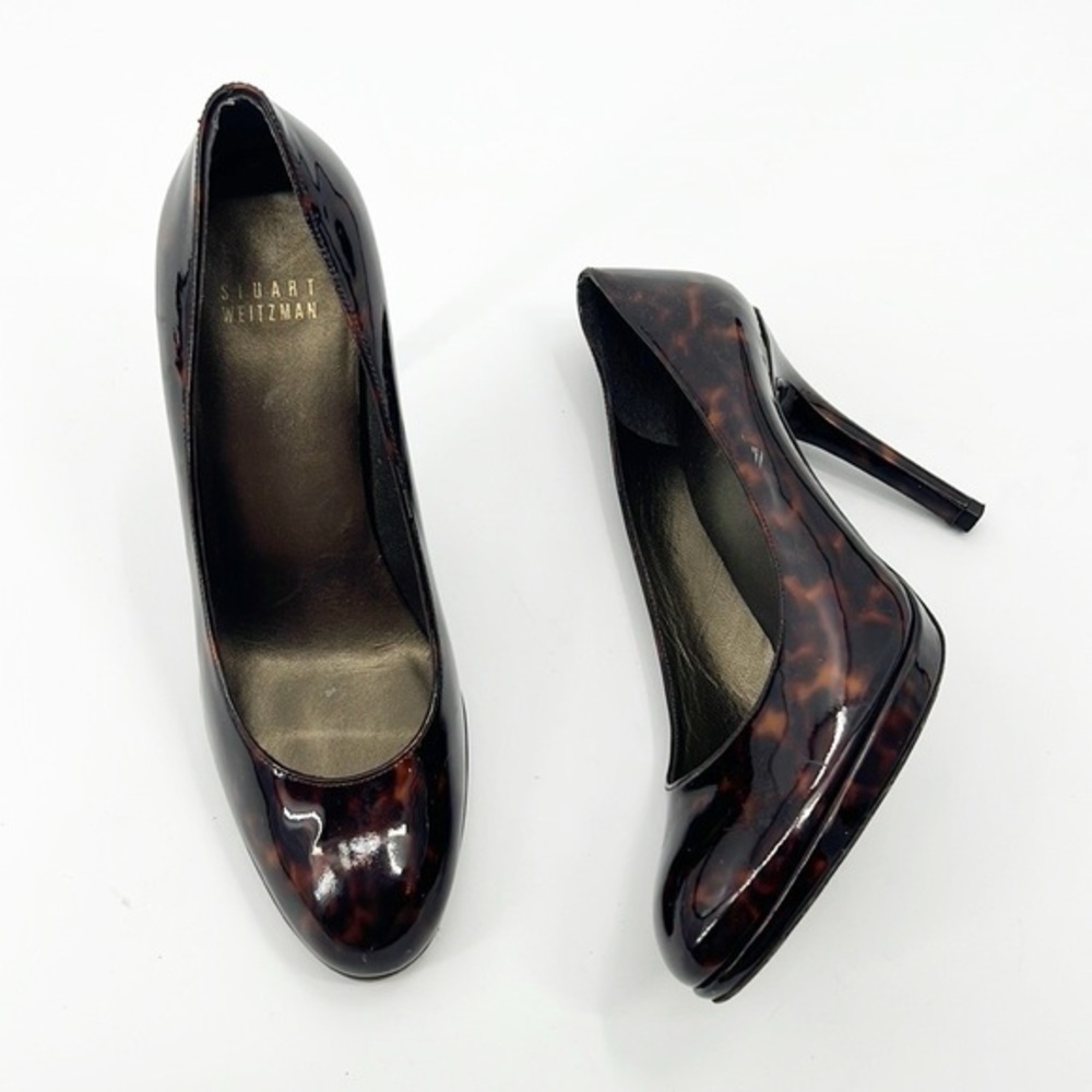 Stuart Weitzman Tortoise Shell Animal Print Brown Round Toe Pump Heel Size 8.5